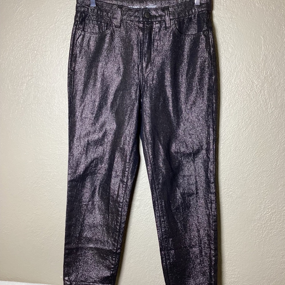 Old Navy High Rise OG Straight Jeans, Black Metallic, SZ 8, Secret Smooth Pocket